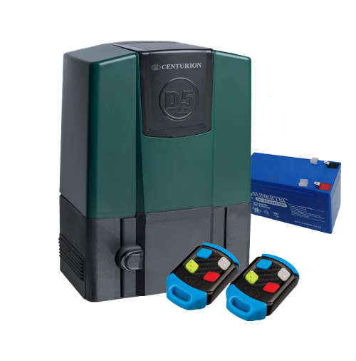 Garage & Gate Motors Centurion D5 Gate Motor EVO with 2 x 12v button remotes and 12v 7ah